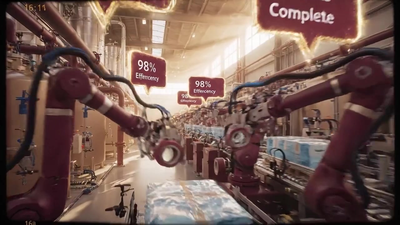 Automatiserede industrirobotter arbejder på en produktionslinje på en moderne fabrik