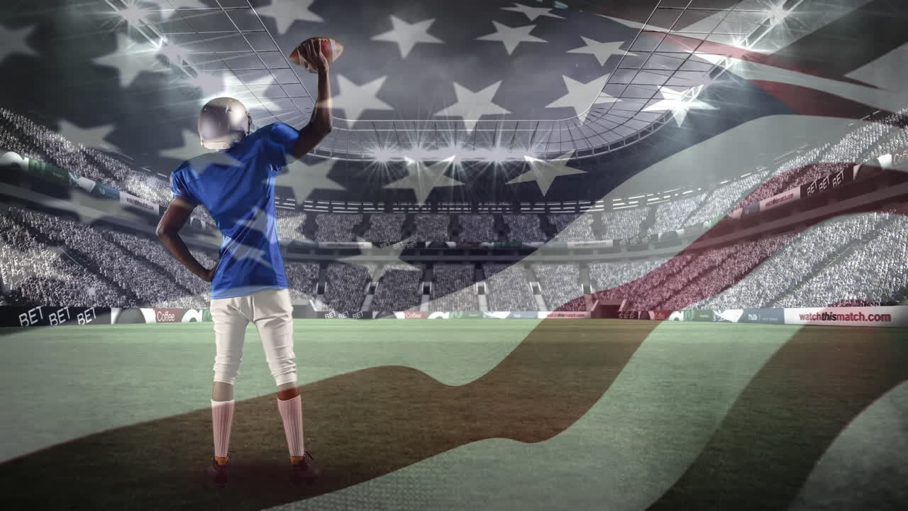 미식축구 선수 가 공 을 올리고 있다