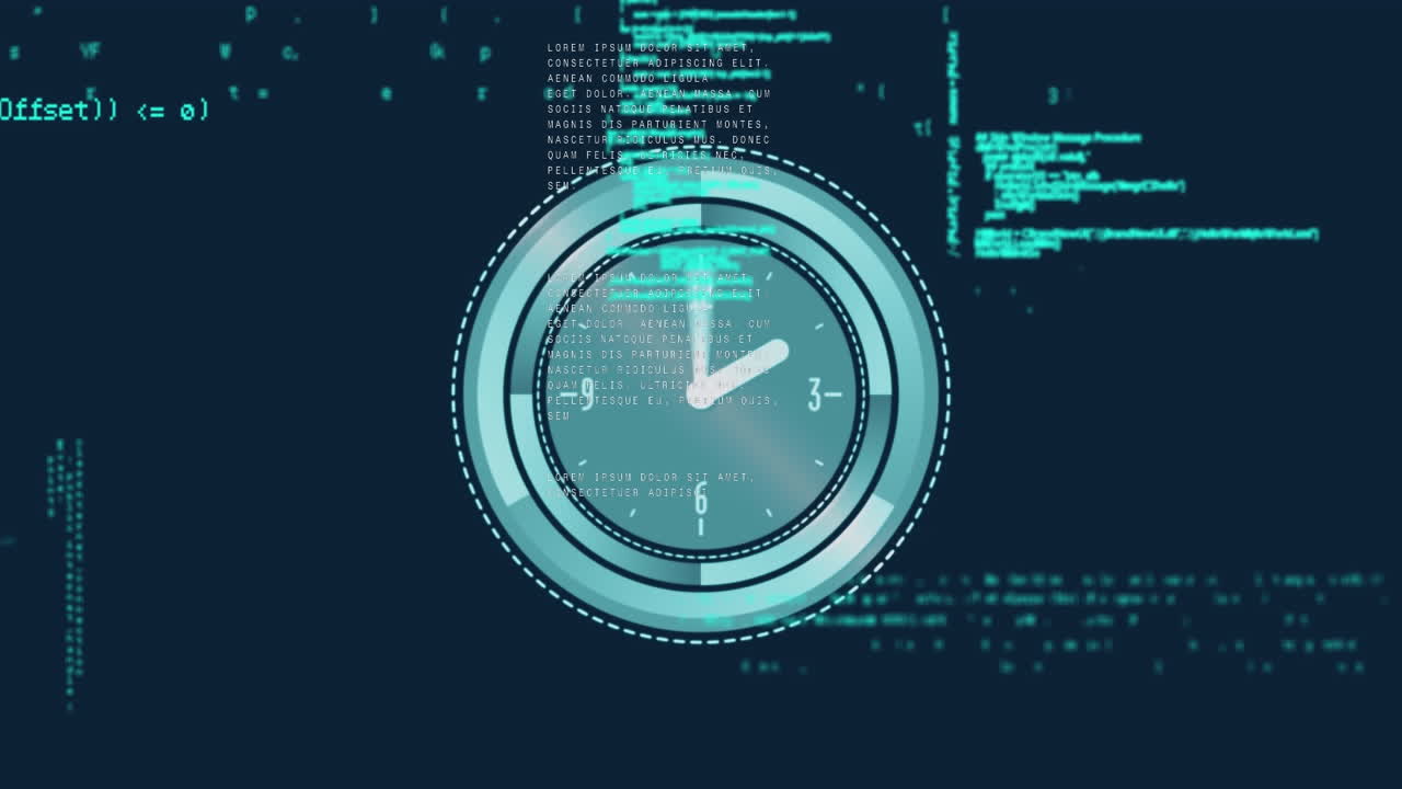 Animation of data processing and clock moving fast