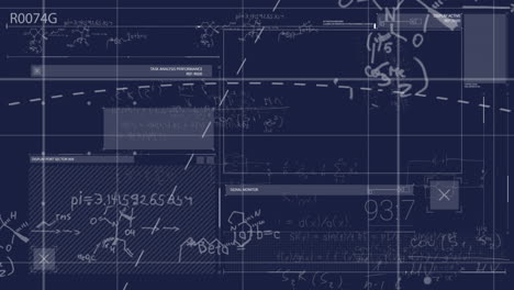 Animación-De-Ecuaciones-Matemáticas-Y-Procesamiento-De-Datos-Sobre-Fondo-Azul