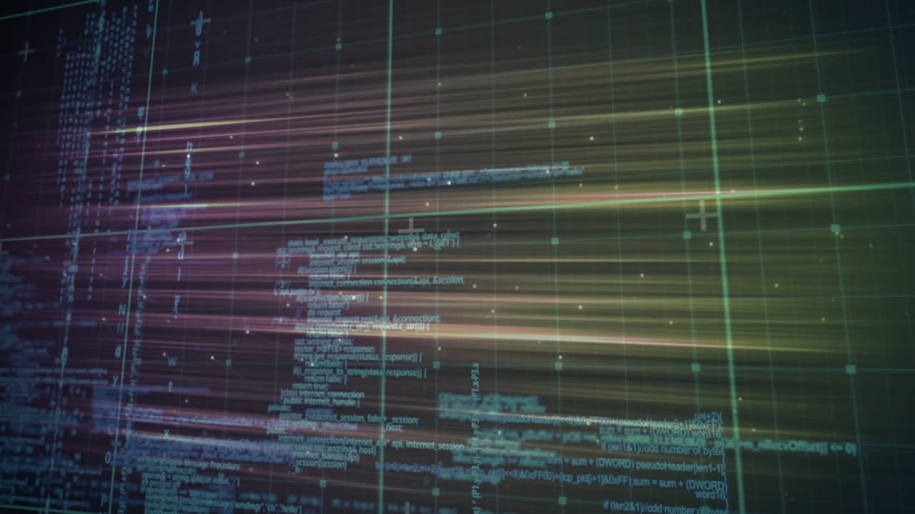 Animation of data processing over dark background
