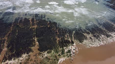 top down aerial view of waves crashing along kingsgate coastline