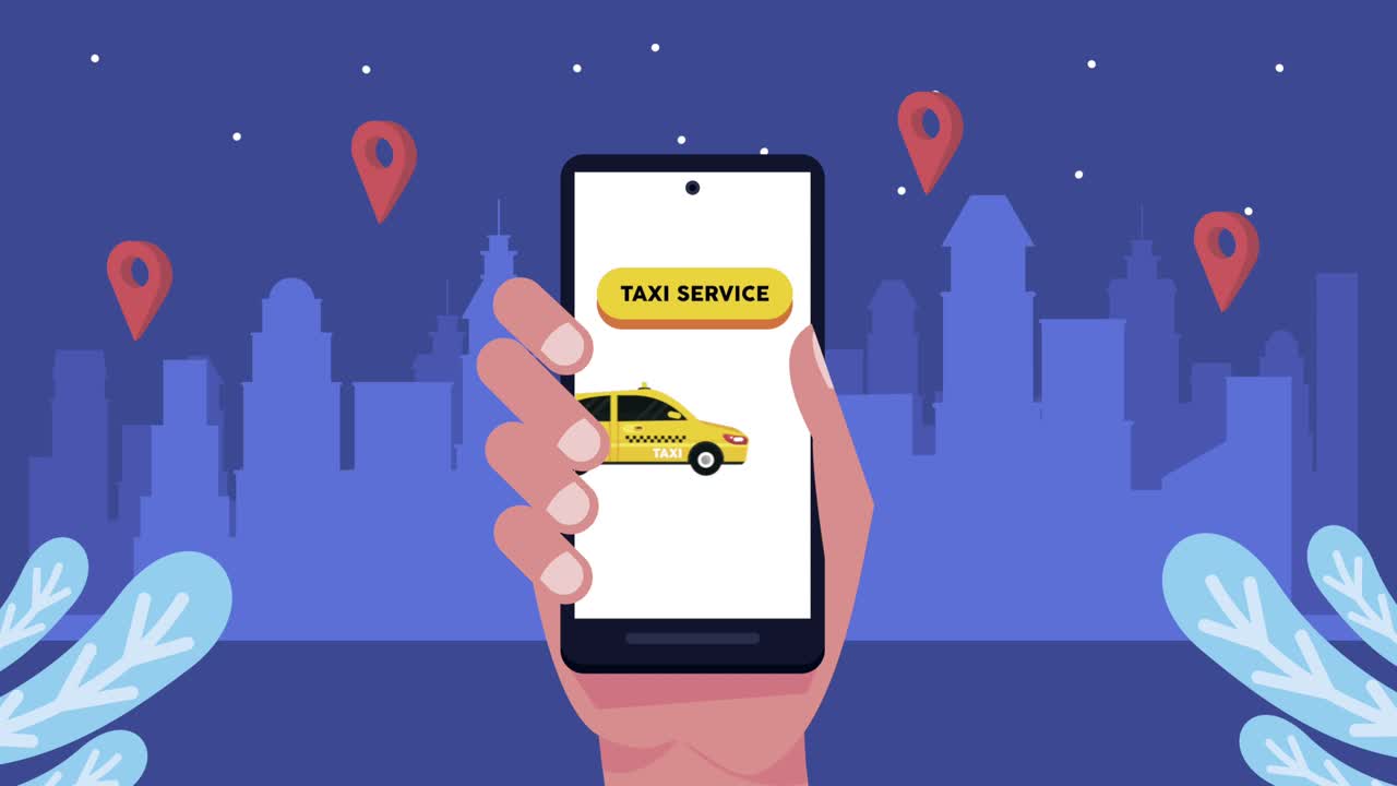 teléfono inteligente de elevación de mano con aplicación de servicio de taxi