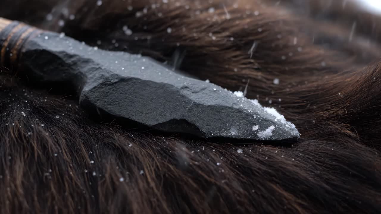 Stone Age Flint Arrowhead on Fur