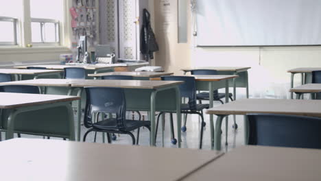 Establishing-shot-of-empty-classroom-in-school-with-desks