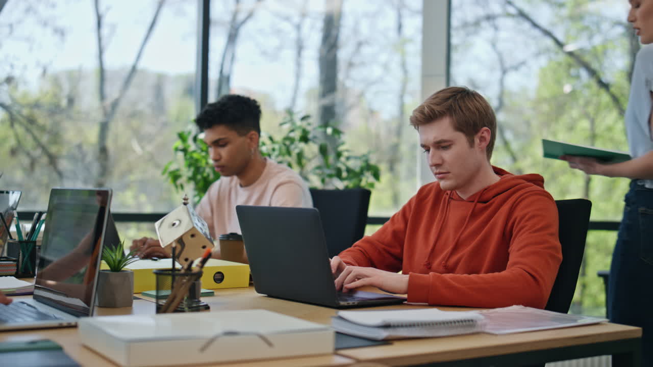 Team lead lady supervising diverse group closeup. Woman consulting developers