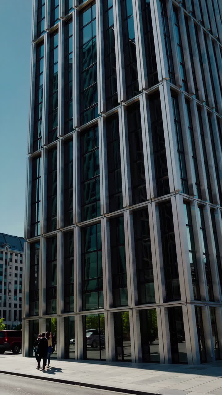 Modern Skyscraper with People on Street