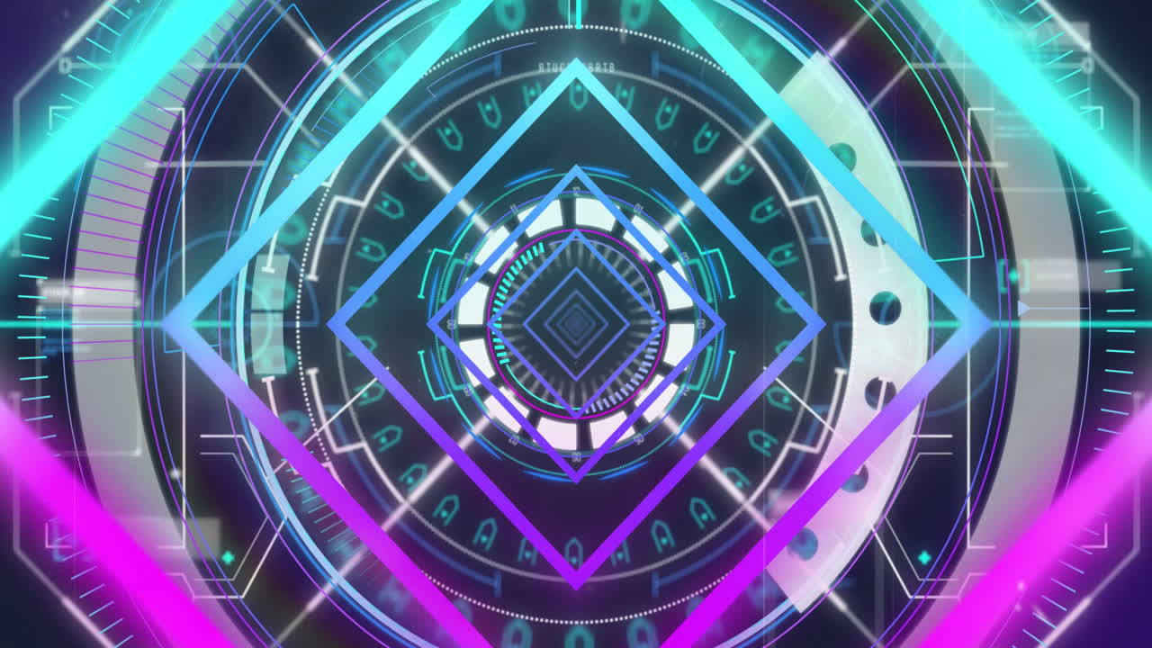 animación de formas geométricas de neón a través de una interfaz digital