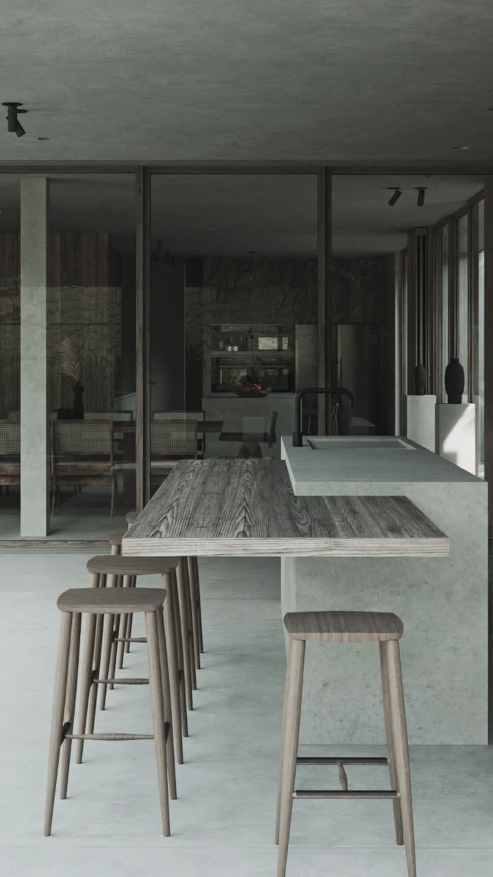 Cucina moderna dal design semplice e colori naturali per l'uso quotidiano