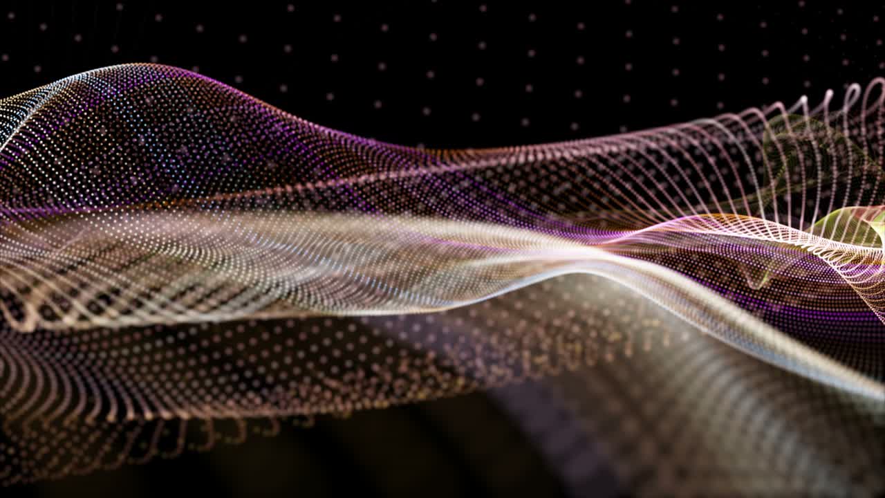 animación futurista con objeto de onda de partículas en cámara lenta, 4096x2304 bucle 4k