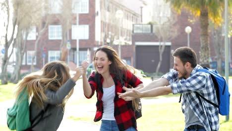 excited students jumping celebrating good news