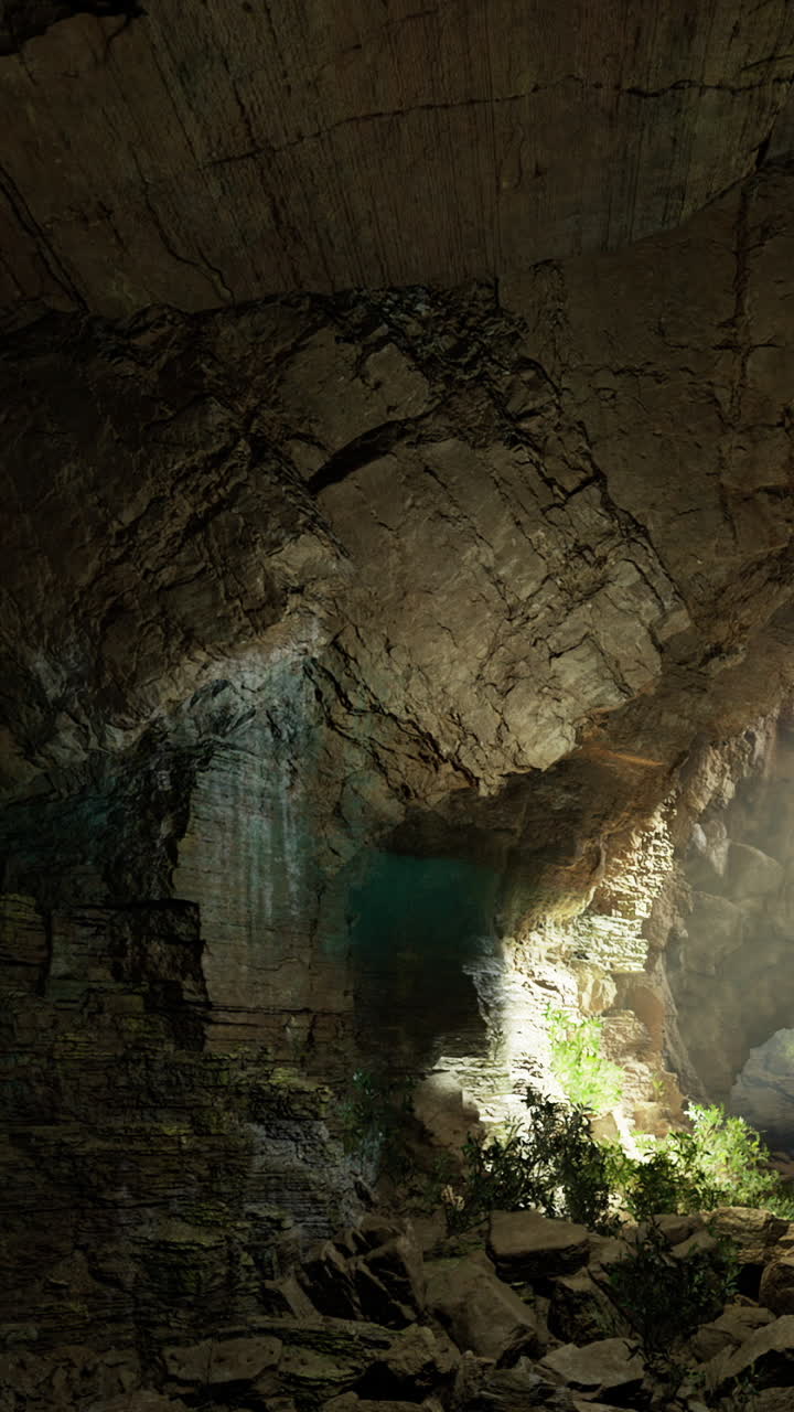 Esplora una serena grotta sotterranea con luce naturale filtrata