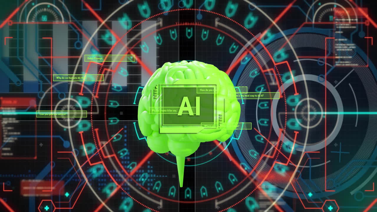 데이터 프로세싱을 통해 움직이는 모양의 애니메이션과 ai 텍스트와 함께 뇌