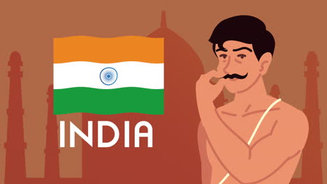 día de la independencia de la india con letras con hombre y bandera