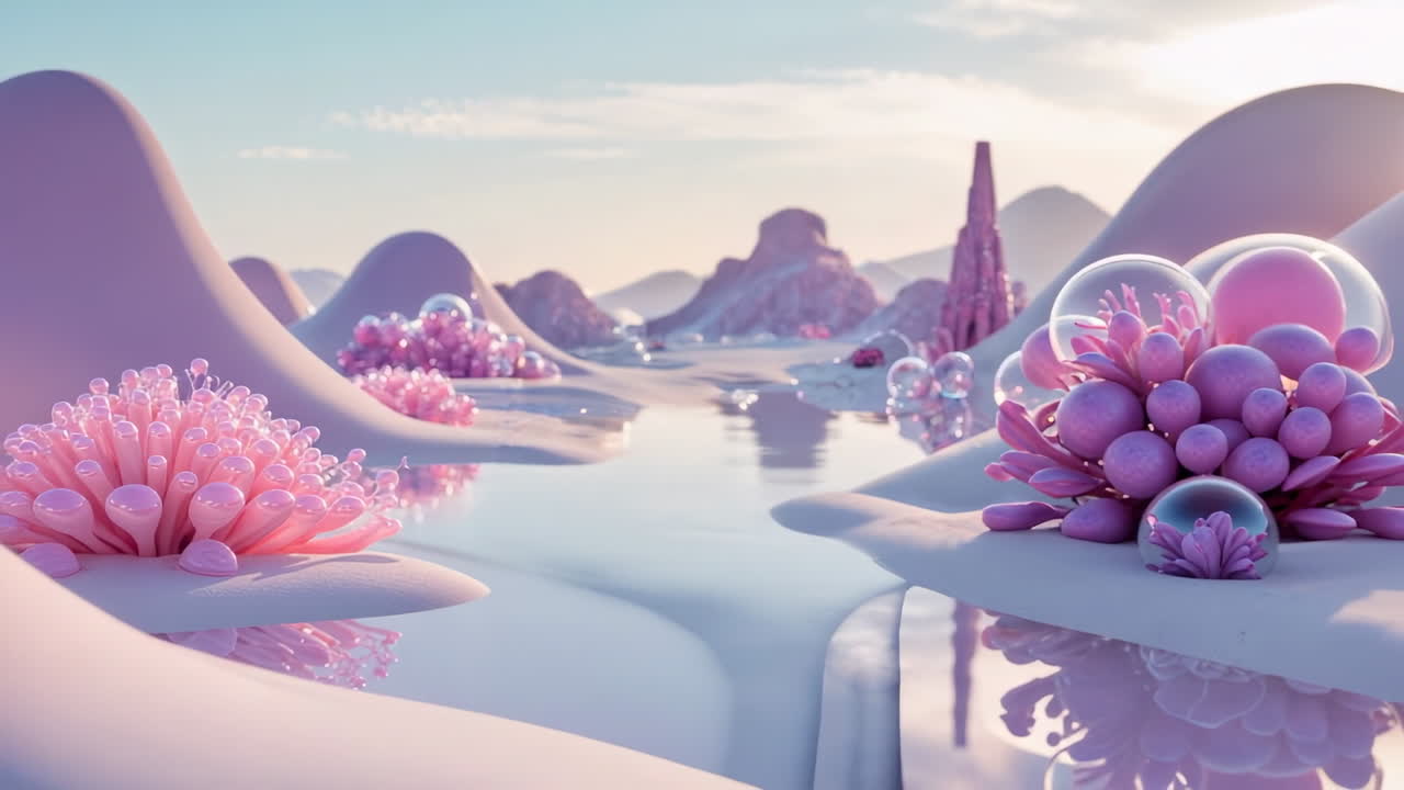 Surreal Pastel Landscape with Abstract Flora