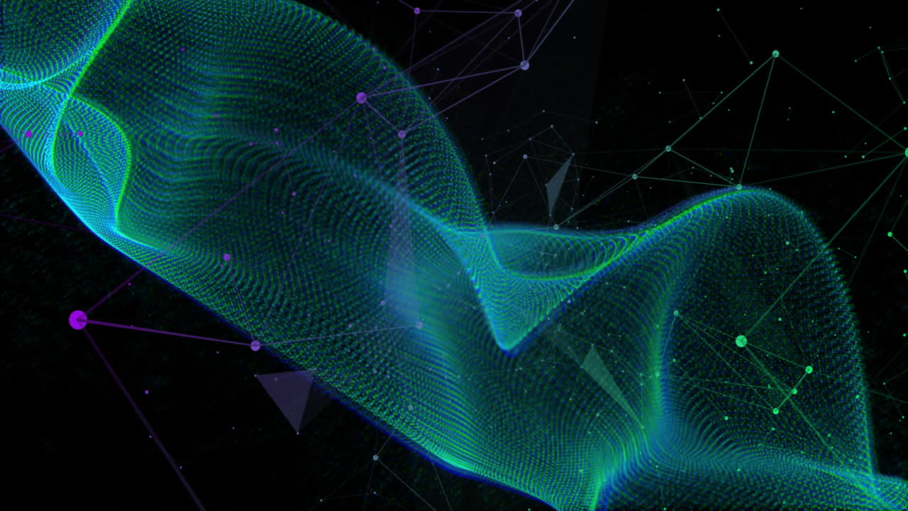 Animation of network of connections over spots on black background