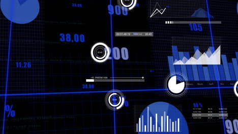 animación del procesamiento de datos y las estadísticas sobre la cuadrícula