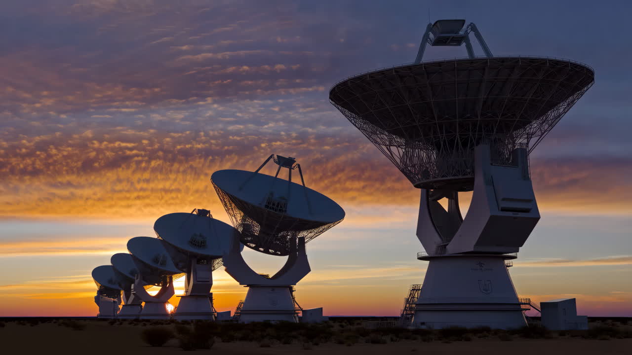 Radio Telescopes at Sunset in the Desert