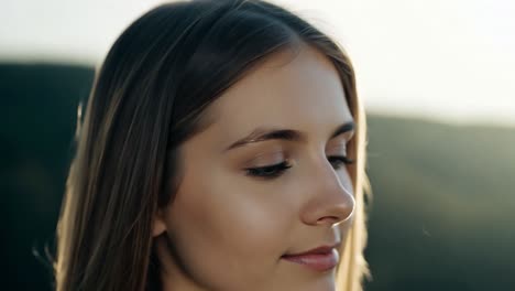 close-up portrait of a beautiful woman with long brown hair