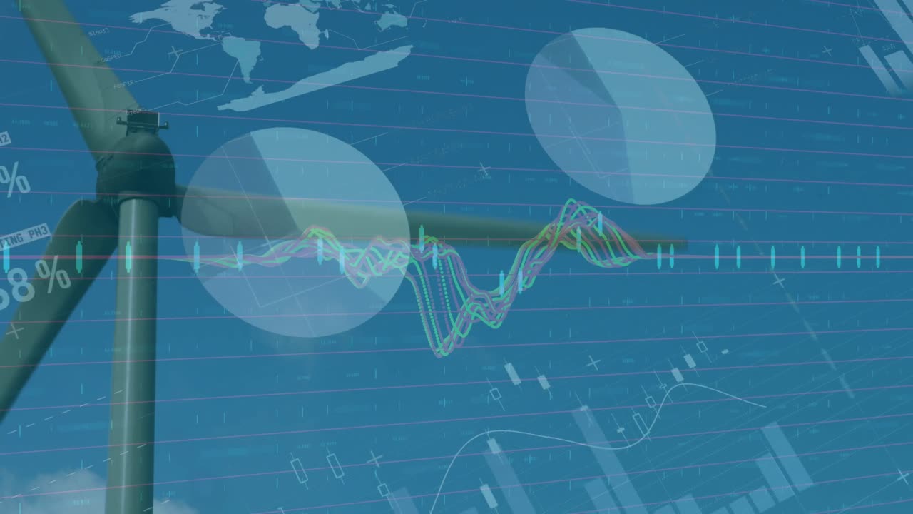 파란색 배경에 대한 통계 및 데이터 처리 애니메이션