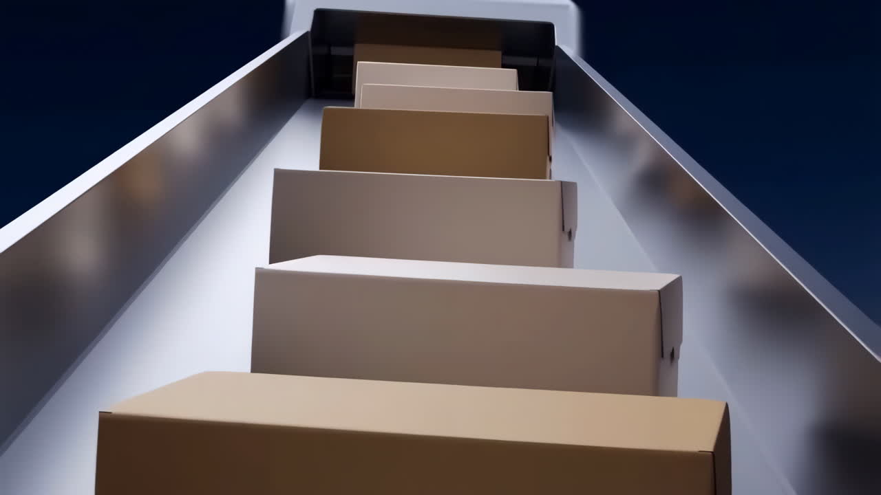 Cardboard Boxes Moving on an Automated Conveyor Belt