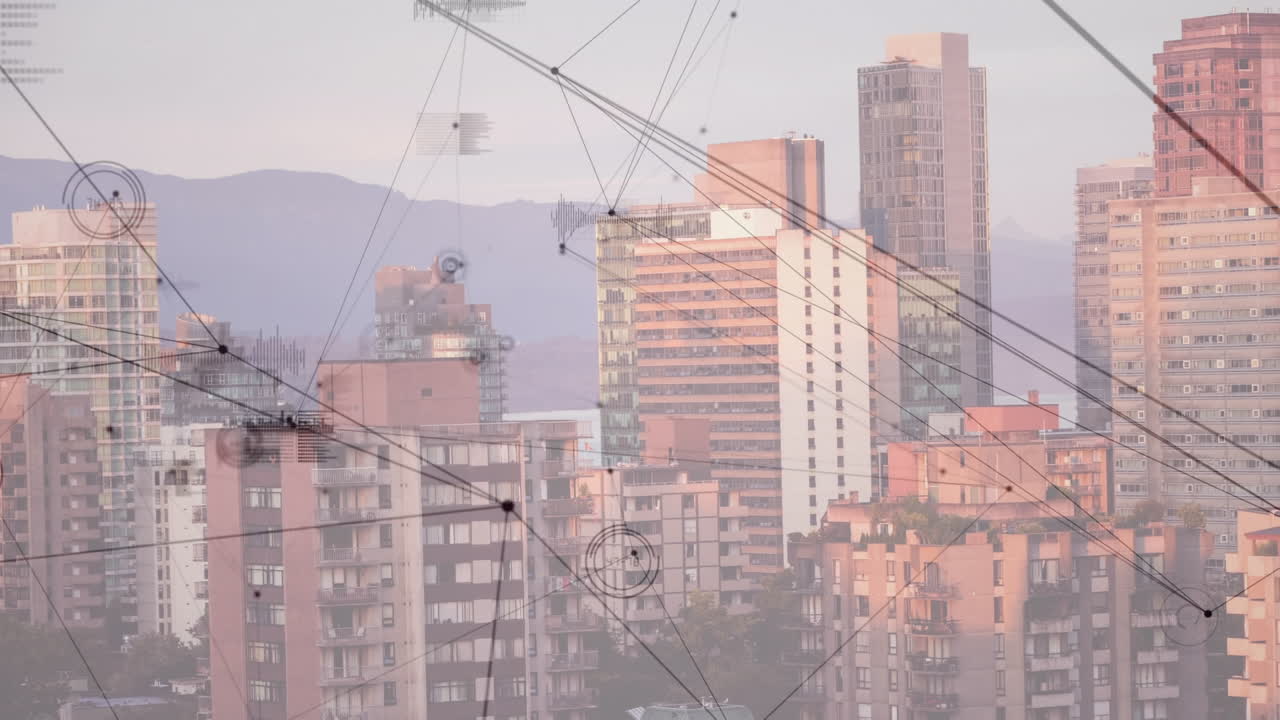 도시 풍경에 대한 연결 네트워크의 애니메이션