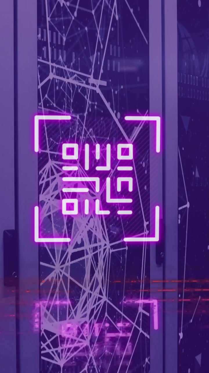 Animation eines QR-Code-Scans über Computerservern