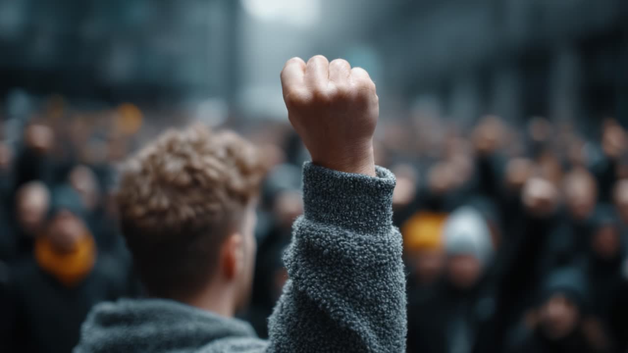 Gathering of Determined Individuals Raising Fists in Unity: A Powerful Expression of Solidarity in a Collective Protest for Justice and Change