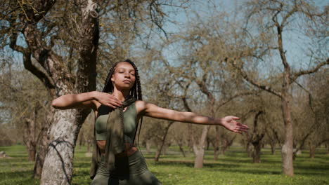 woman stretching outdoors