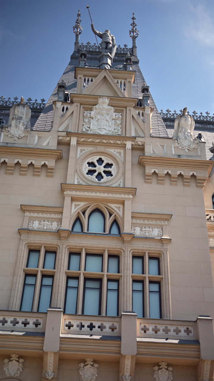 Front view of the Palace of Culture on a sunny day. Vertical, Iasi, Romania