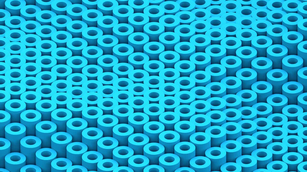 움직이는 파란색 실린더와 함께 표면 애니메이션 배경 클로즈업