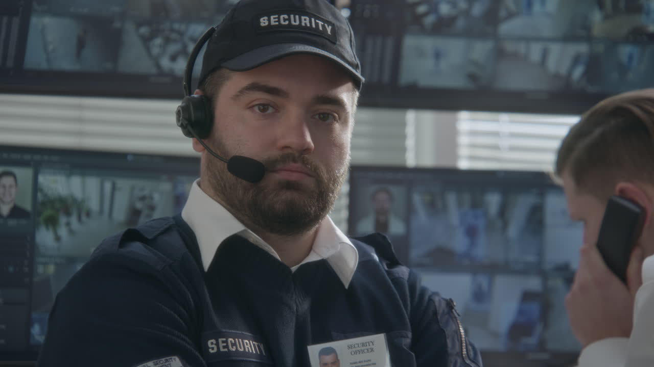 guardia de seguridad en la sala de control