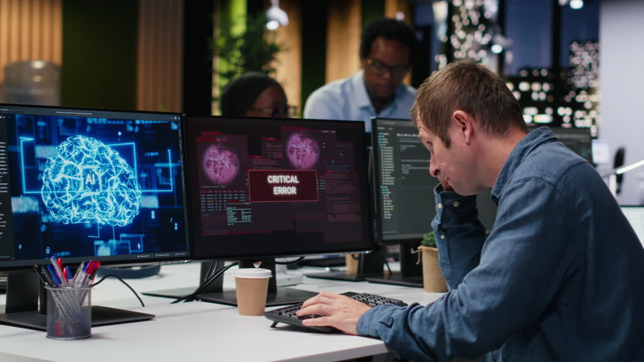 Programmer Reacts to Critical Error Message on Computer Screen