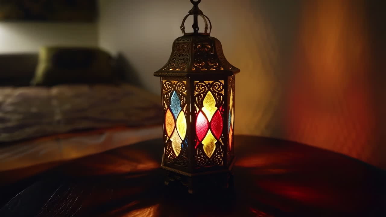 Close up of an ornate lantern on a table