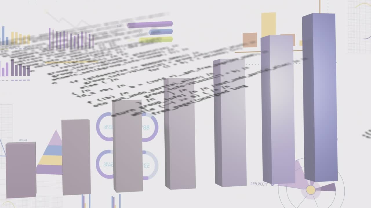 Animation of interface with statistical data processing against grey background