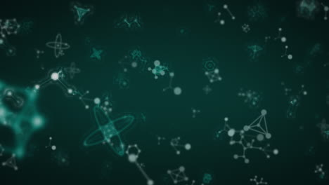 animation of multiple molecules and elements floating on black background