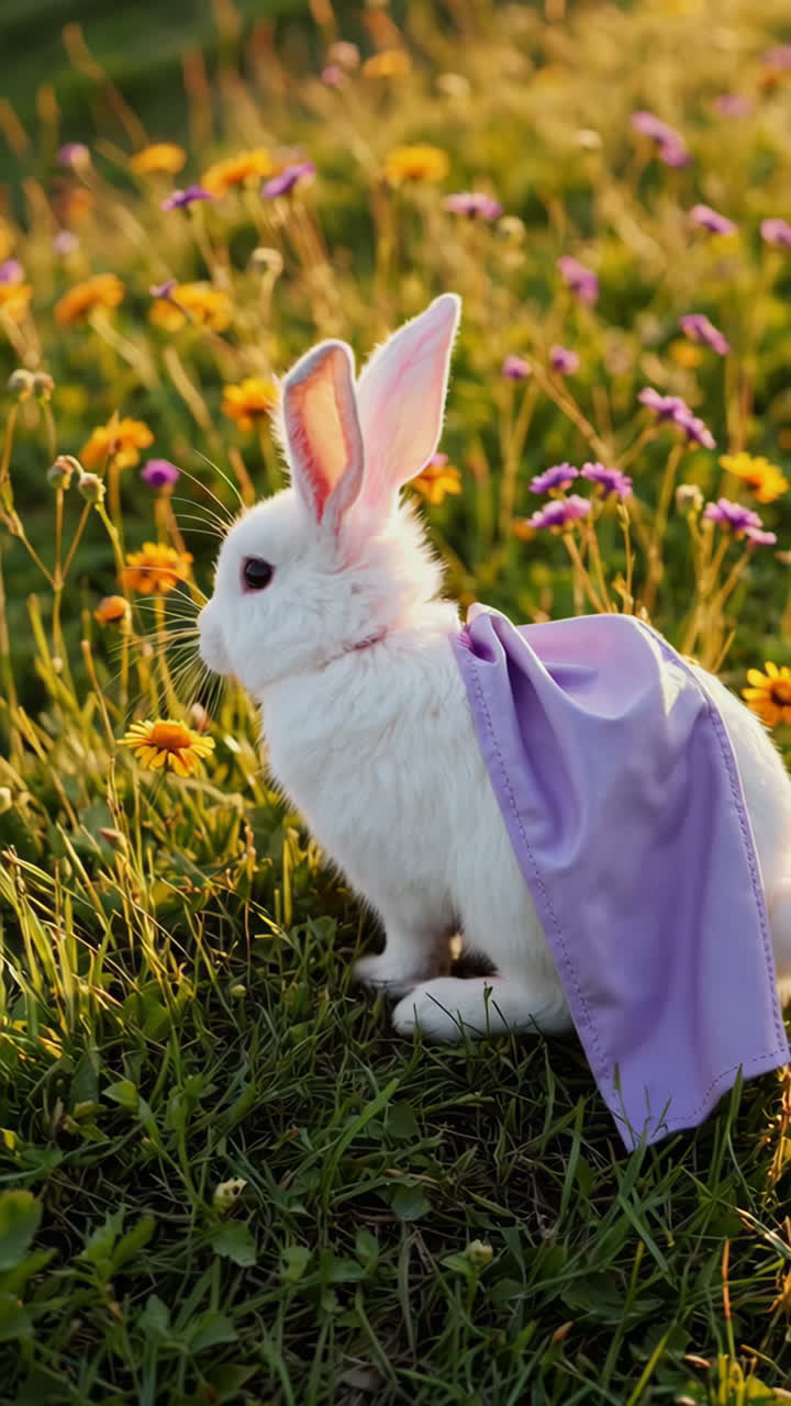 White Rabbit Superhero in a Meadow