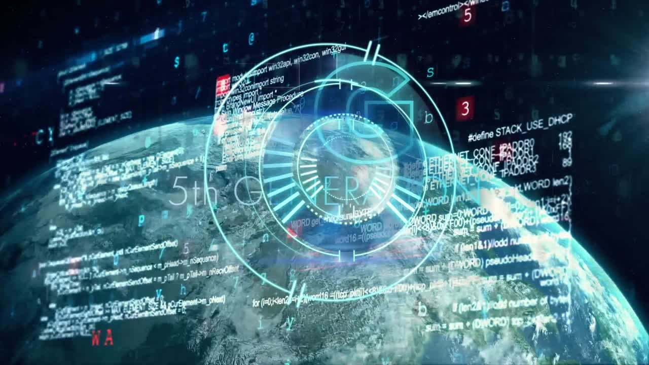 animación del círculo de procesamiento sobre el procesamiento de datos y el globo sobre fondo negro
