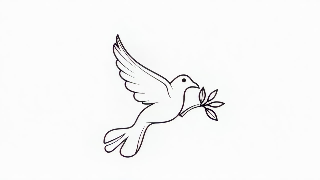 Line Drawing of a Dove with an Olive Branch