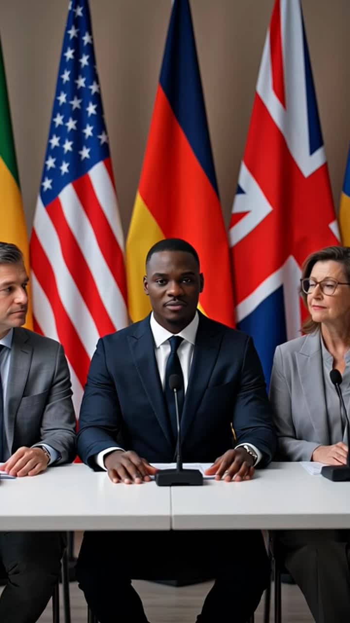Leader internazionali presenti a una conferenza stampa globale