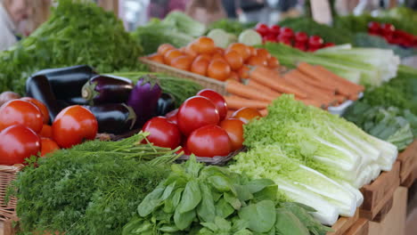 abundant fresh vegetables and herbs at a market stall