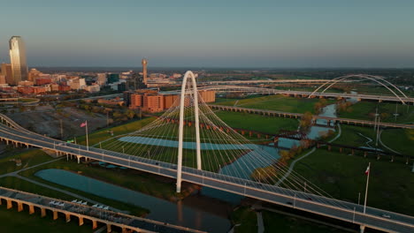 margaret hunt hill bridge and dallas city skyline, texas