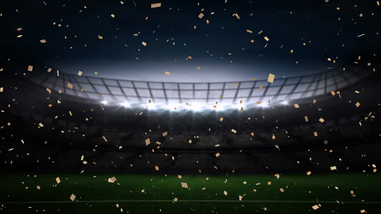 밤에 경기장 위에 떠다니는 콘페티의 애니메이션