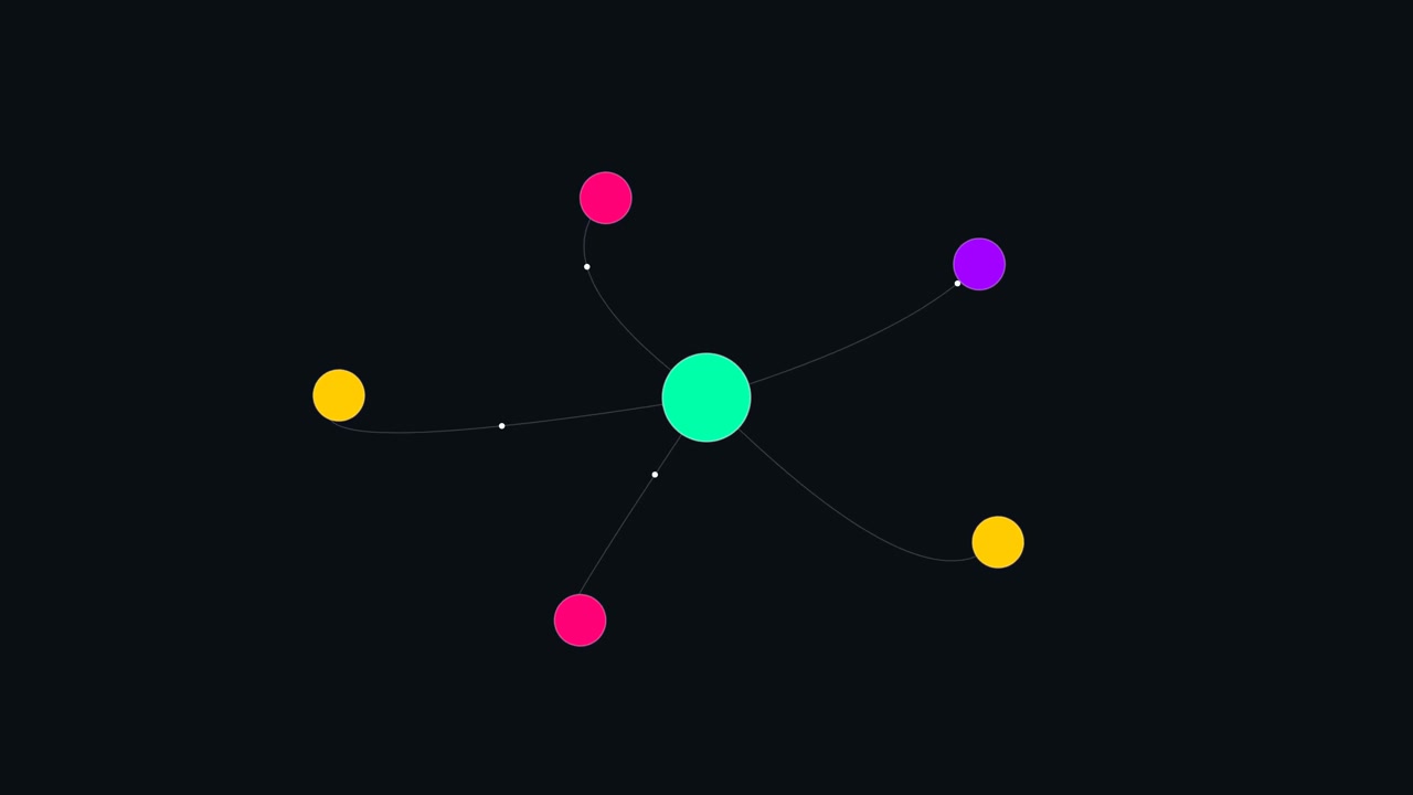 Diagram Jaringan Animasi dengan Node Berwarna Berputar