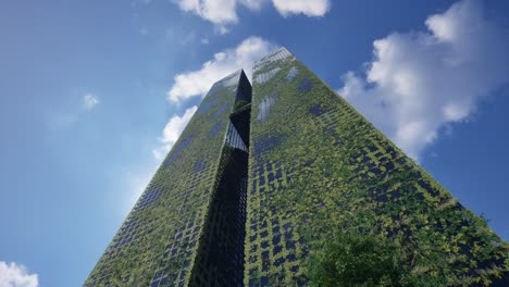 green skyscrapers emerges with blue sky, eco-friendly vision
