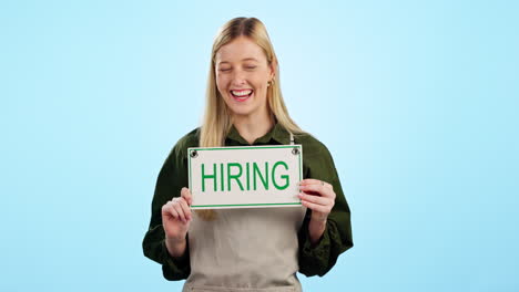 hiring, sign and recruitment with a waitress