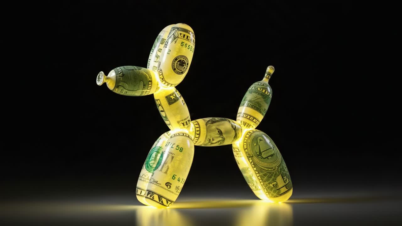 A Unique Sculpture of a Dog Made Entirely Out of Currency, Highlighting Creativity and Value in a Playful Art Form with Illuminated Features