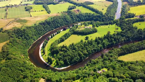 Birds-Eye-View-of-The-River-Tweed,-Scottish-Borders,-Scotland