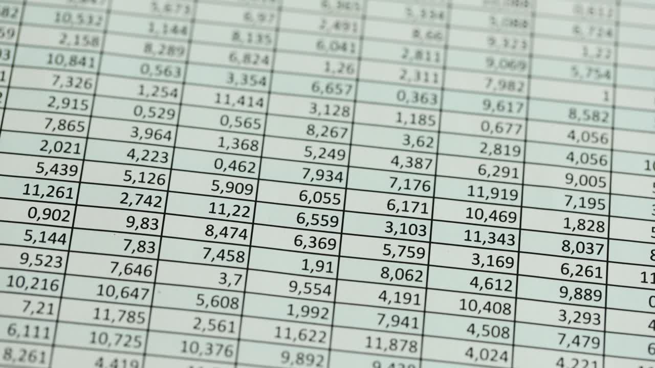 Close-up of a Spreadsheet with Numerical Data