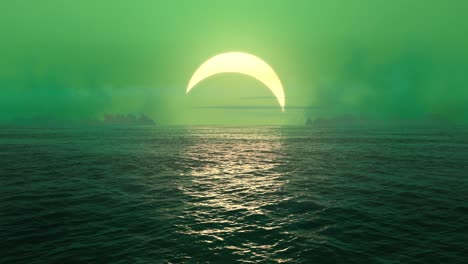 green planet - sunset and solar eclipse over seamlessly looped ocean.